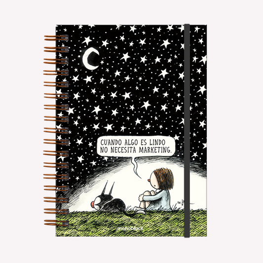 Cuaderno A5 anillado, rayado: Noche Estrellada - Macanudo, Liniers